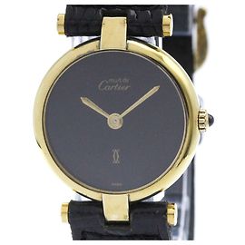 Cartier Must Vendome Damenarmbanduhr mit vergoldetem Gehäuse, Lederarmband und Quarzwerk