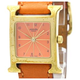 Montre Heure H en cuir plaqué or à quartz - Hermès
