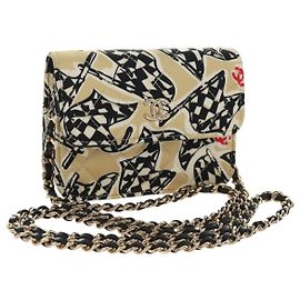 CHANEL ChainShoulderPouch Mini Matelasse 13 Bag Satin Beige Gold CC Auth 185928M