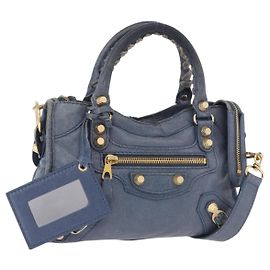 BALENCIAGA Giant Mini City Hand Bag Leather 2way Blue Gold 309544 Auth 186109A