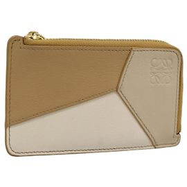 LOEWE Puzzle Anagram Monedero de Cuero Beige Auth 186146M
