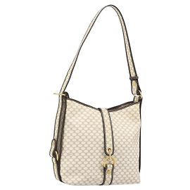 Céline Bolsa de Ombro CELINE Macadam Canvas PVC Couro Marfim Ouro Auth 185917A