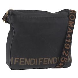Borsa a Spalla FENDI Canvas Nero Oro Auth 186111