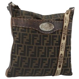 Bolso de Hombro FENDI Zucca Canvas Negro Marrón Auth 185685
