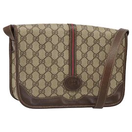 Borsa Gucci GG Supreme Web Sherry Line PVC Beige Oro 001 104 0551 Auth ka4846
