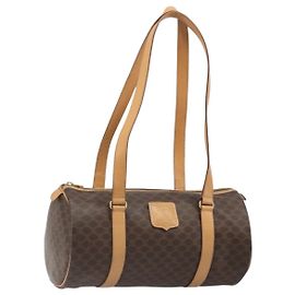 Céline Sac à bandoulière CELINE Macadam Canvas PVC Cuir Marron Or Auth 185605A