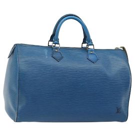 LOUIS VUITTON Epi Speedy 35 Hand Bag Toledo Blue M42995 LV Auth 183445