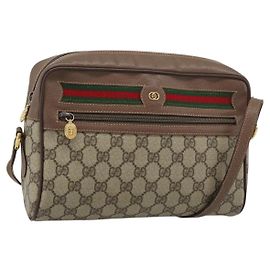 Bolsa GUCCI GG Supreme Web Sherry Line PVC Bege Ouro 001 113 6472 Auth 187114