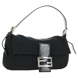 FENDI Mamma Baguette Schultertasche aus schwarzem Baumwolljersey mit Silberdetails Authentisch am11895V - Fendi