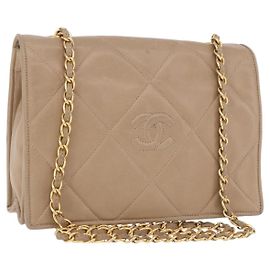 CHANEL Matelasse Chain Shoulder Bag Lamb Skin Beige Gold CC Auth 187157A