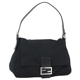 Borsa a tracolla FENDI Mamma Baguette in jersey di cotone Nero Argento Auth 186048