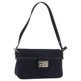 Borsa a tracolla FENDI Mamma Baguette in tela blu navy e argento Auth 186897V