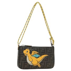 Borsa FENDI Dragonite Zucca Canvas FRGMT POKMON Nera Argento Marrone Autentica 167417SM