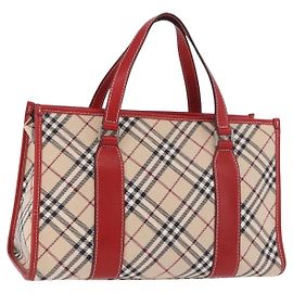 Borsa a mano BURBERRY Nova Check Blue Label in tela Beige Silver Auth 186841A