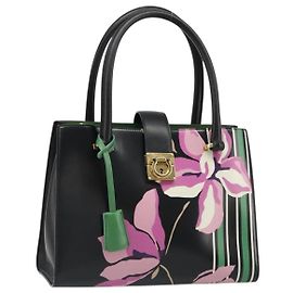 Borsa a mano Salvatore Ferragamo Gancini Pelle Nera e Oro Auth 185609A
