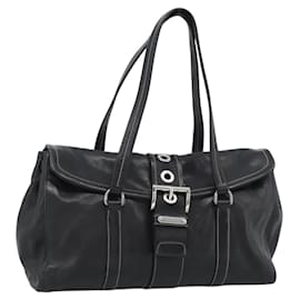 PRADA Tote Bag Leder Schwarz Silber Auth 187659V - Prada