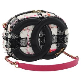 CHANEL Matelasse Chain Shoulder Bag tweed White Gold CC Auth 187493SM