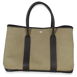 Hermès Khaki Marron Fonce Negonda Toile Garden Party 36 PHW