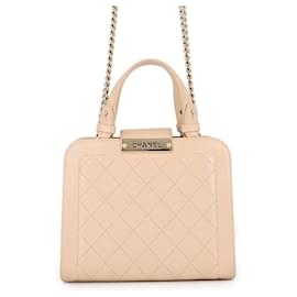 Borsa a tracolla con catena in pelle beige Chanel