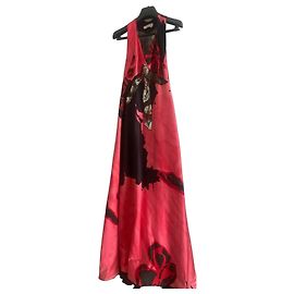 Christian Lacroix Vestido largo de seda estampado floral y lazo lentejuelas