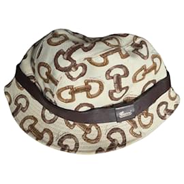 Gucci Cappello Bucket Horsebit in Tela Beige e Marrone