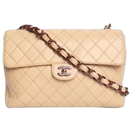 Chanel Borsa con patta in agnello vintage beige anni 2000 in resina tartarugata
