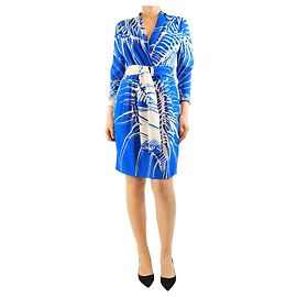 Emilio Pucci Vestido largo de seda estampado azul de manga larga - talla UK 12