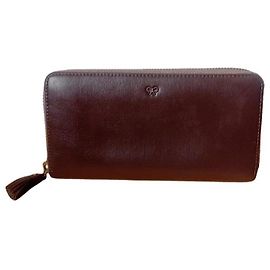 Anya Hindmarch Leder-Geldbörse mit Reißverschluss, Braun