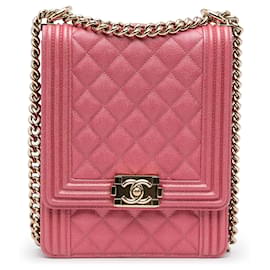 Chanel Boy Flap North South in Pink Quilted Caviar