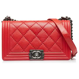 Chanel Red Old Medium Calfskin Double Stitch Boy Flap