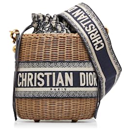 Borsa a secchiello in vimini Dior Brown Oblique