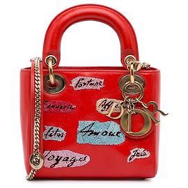 Lady Dior em couro de bezerro vermelho com lantejoulas
Mini