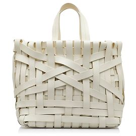 Borsa tote cesta in pelle intrecciata bianca Jil Sander