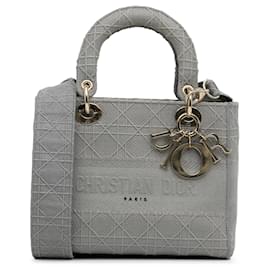 Dior Gris Lona Cannage Lady D Lite Tamaño Medio