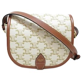 Céline Celine White Medium Triomphe Coated Canvas Folco Crossbody