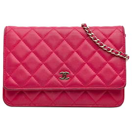 Portafoglio con catena in agnello classico rosa Chanel