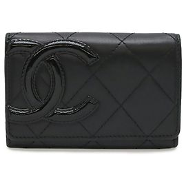 Chanel Cambon Line Black Enamel Leather Card Case