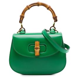 Borsa Gucci Mini in pelle di vitello verde 1947 con manico in bambù
