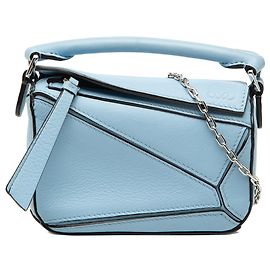 Borsa Nano Puzzle in pelle di vitello blu LOEWE