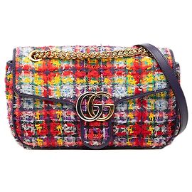 Borsa a spalla in tweed GG Marmont rossa media di Gucci