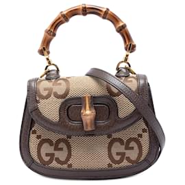 Borsa Gucci Beige Mini Jumbo GG Canvas 1947 Bamboo Top Handle