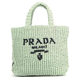 Prada Crochet Tote Bag aus grüner Raffia