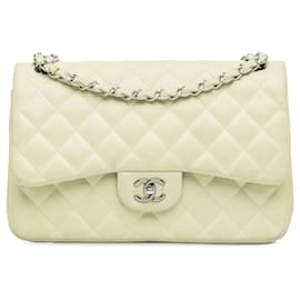 Chanel White Jumbo Classic Caviar Double Flap