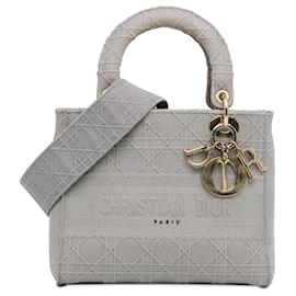 Dior Gris Toile Cannage Lady D Lite Medium