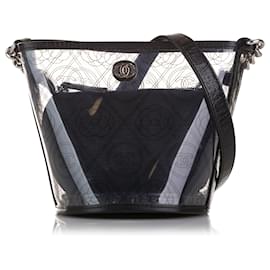 Chanel Black Crumpled Calfskin PVC Camellia Bucket
