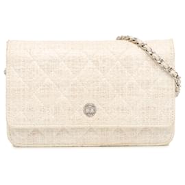 Portafoglio con catena in tweed rivestito CC beige Chanel
