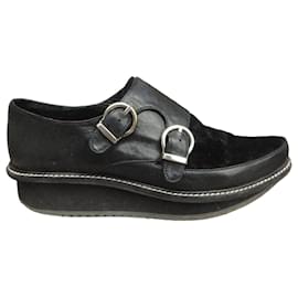Autre Marque Mocassini Slack London in pelle nera e velluto con doppia fibbia