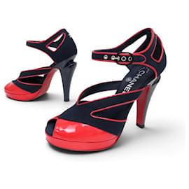 NEUF CHAUSSURES CHANEL RUNWAY G26038 ESCARPIN 37.5 CUIR VERNIS TOILE SHOES - Chanel