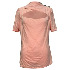 T-shirt Balmain con cut-out e bottoni decorati in cotone pesca