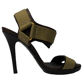 Sandali con fibbia Ralph Lauren Collection in tela marrone